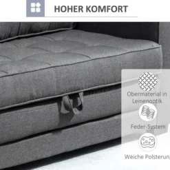 Schlafsofa Klappsofa 2-Sitzer Stoffsofa Leinen-Touch Gummiholz Grau