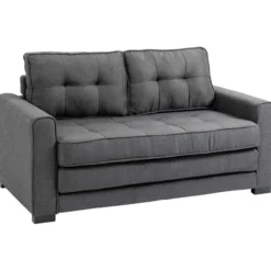 Schlafsofa Klappsofa 2-Sitzer Stoffsofa Leinen-Touch Gummiholz Grau