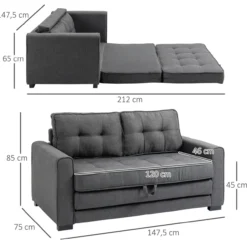 Schlafsofa Klappsofa 2-Sitzer Stoffsofa Leinen-Touch Gummiholz Grau