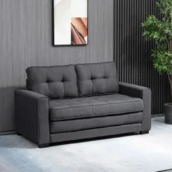 Schlafsofa Klappsofa 2-Sitzer Stoffsofa Leinen-Touch Gummiholz Grau