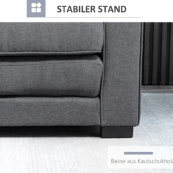 Schlafsofa Klappsofa 2-Sitzer Stoffsofa Leinen-Touch Gummiholz Grau