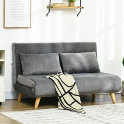 Schlafsofa 2-Sitzer Sofa mit Bettfunktion, Klappsofa mit Kissen, Grau