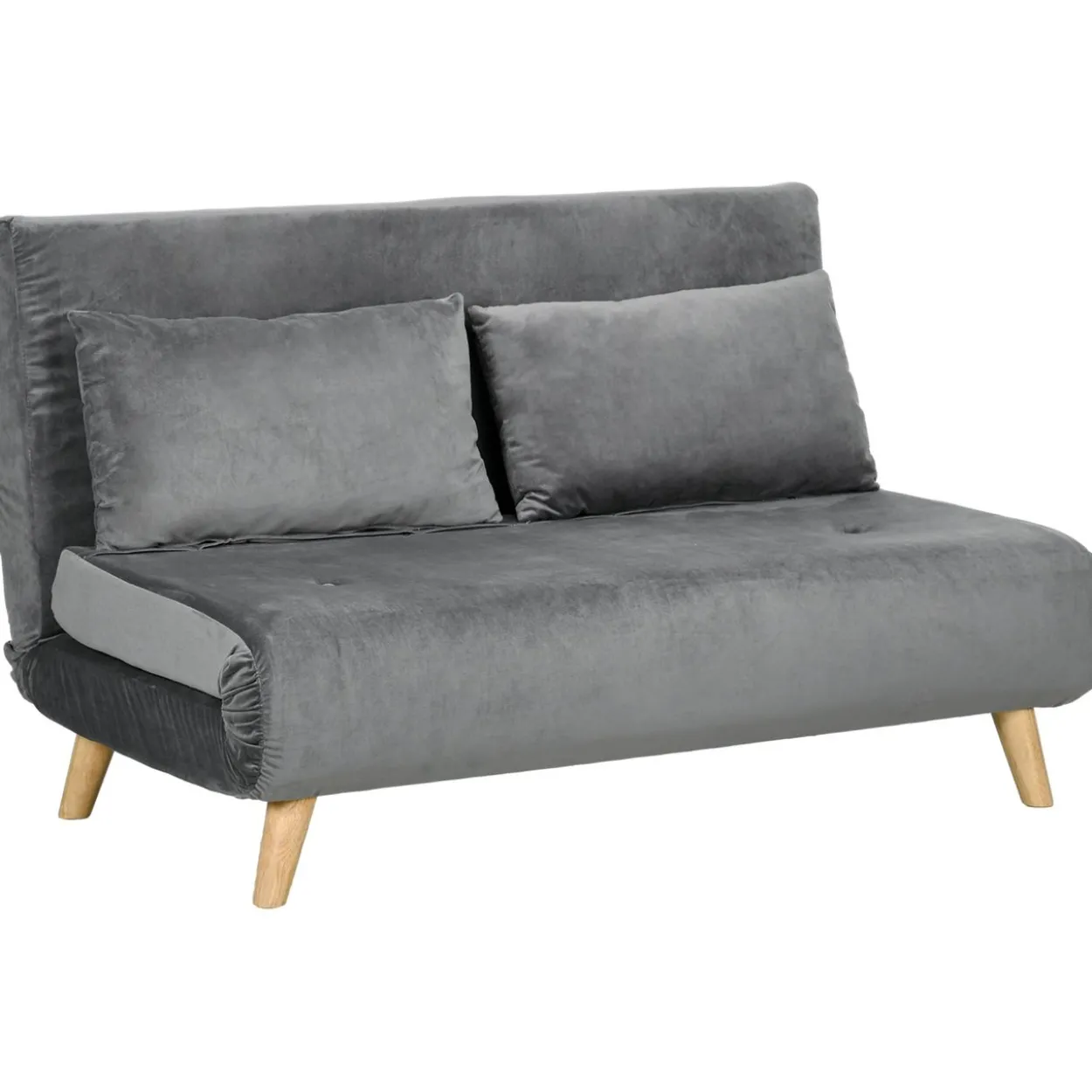 Schlafsofa 2-Sitzer Sofa mit Bettfunktion, Klappsofa mit Kissen, Grau