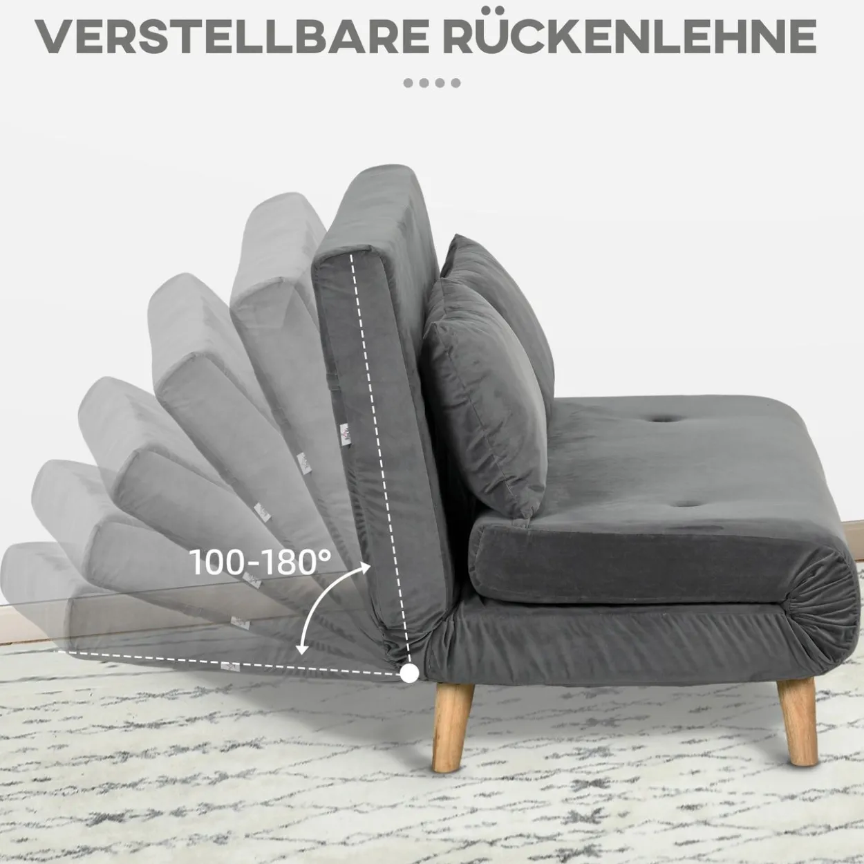 Schlafsofa 2-Sitzer Sofa mit Bettfunktion, Klappsofa mit Kissen, Grau