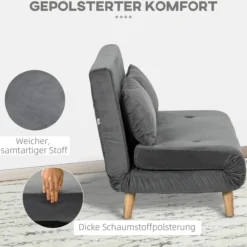 Schlafsofa 2-Sitzer Sofa mit Bettfunktion, Klappsofa mit Kissen, Grau
