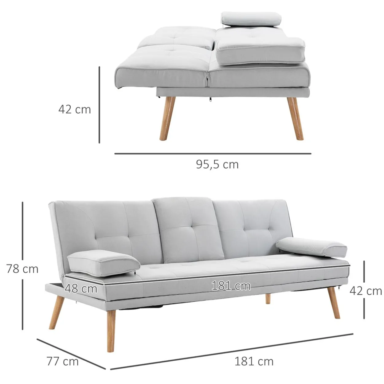 Schlafsofa Sofabett Schlafcouch 3 Sitzer Leinen
