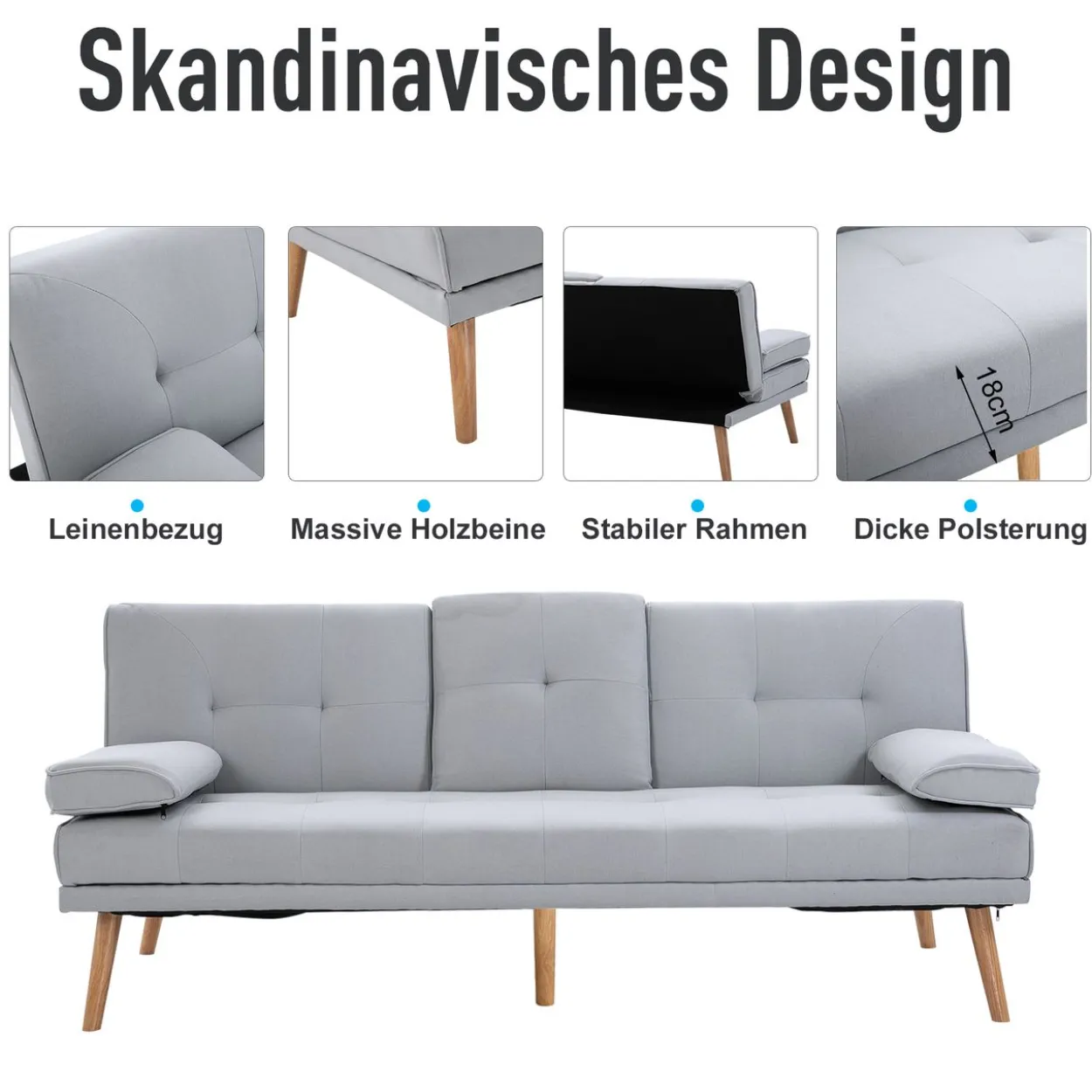 Schlafsofa Sofabett Schlafcouch 3 Sitzer Leinen