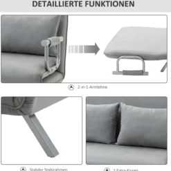 Schlafsofa Zweisitzer mit Bettfunktion, Einzelbett mit Kissen, Samt