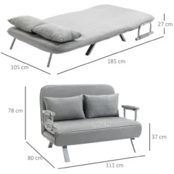 Schlafsofa Zweisitzer mit Bettfunktion, Einzelbett mit Kissen, Samt
