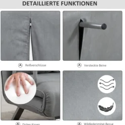 Schlafsofa Zweisitzer mit Bettfunktion, Einzelbett mit Kissen, Samt