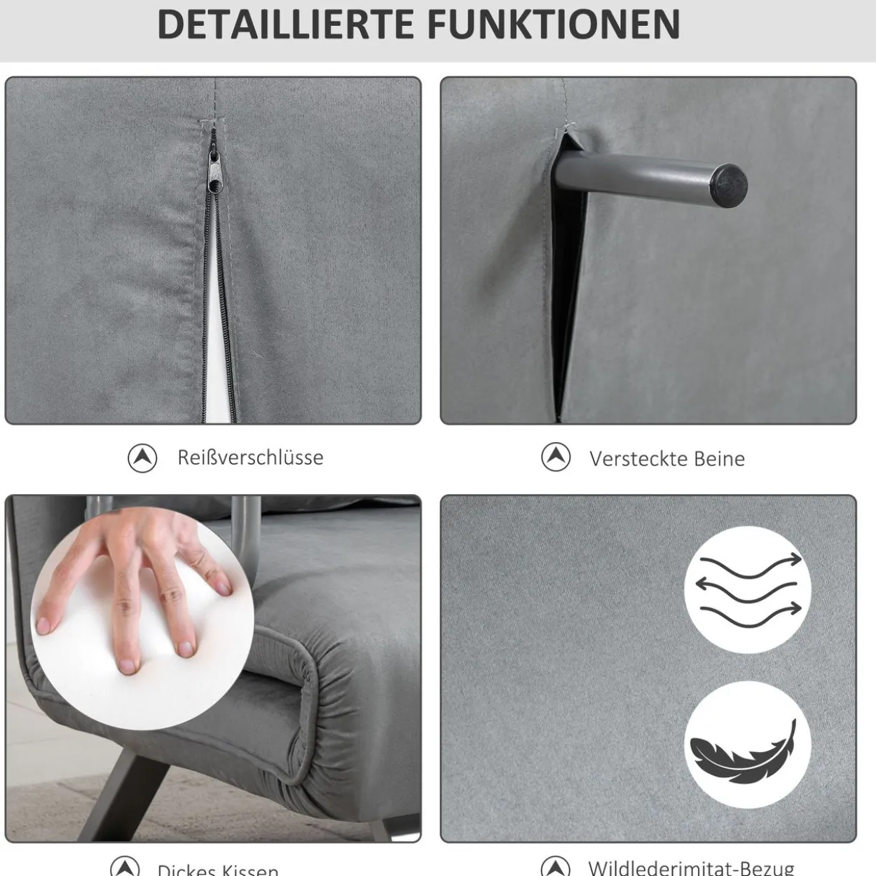 Schlafsofa Zweisitzer mit Bettfunktion, Einzelbett mit Kissen, Samt