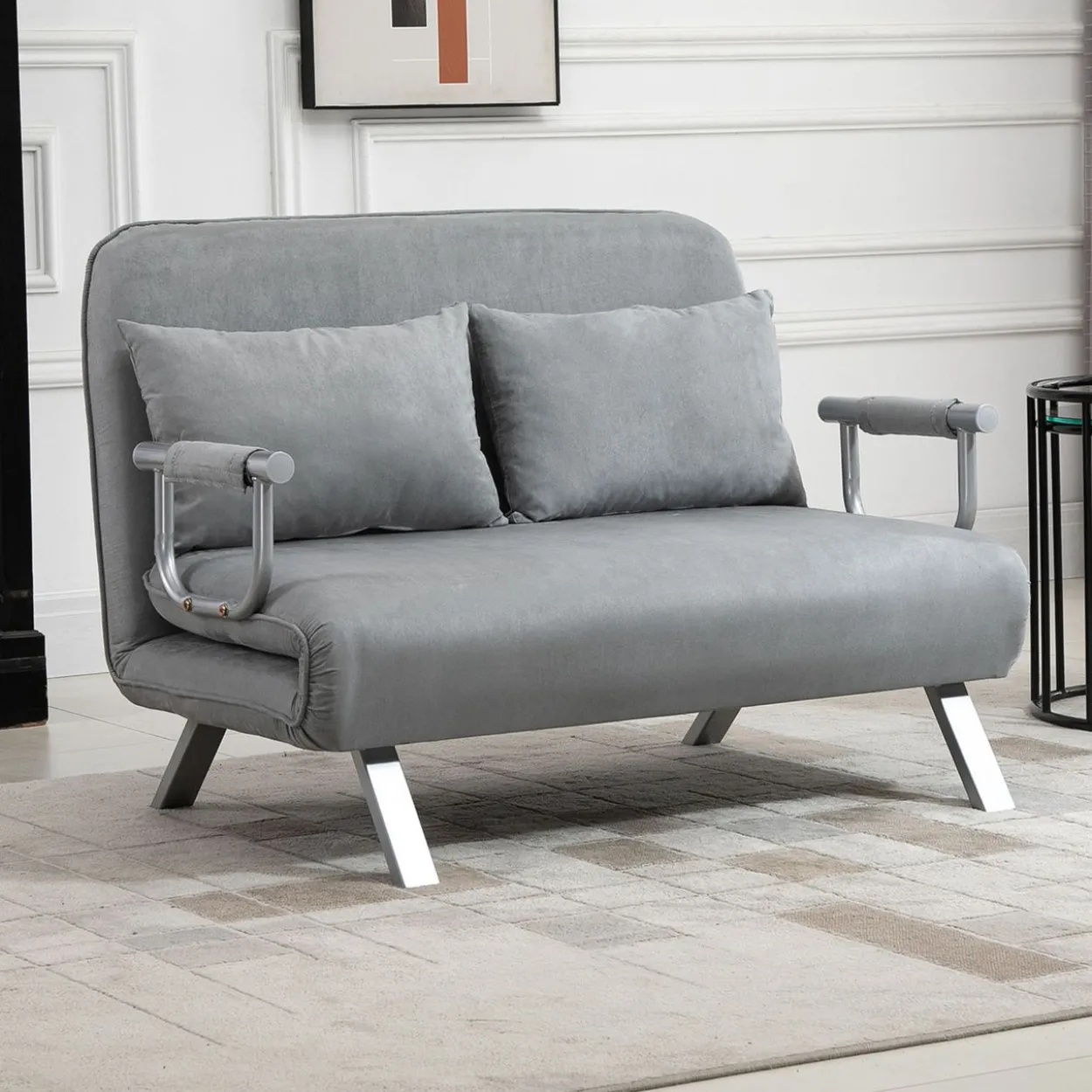 Schlafsofa Zweisitzer mit Bettfunktion, Einzelbett mit Kissen, Samt