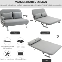 Schlafsofa Zweisitzer mit Bettfunktion, Einzelbett mit Kissen, Samt