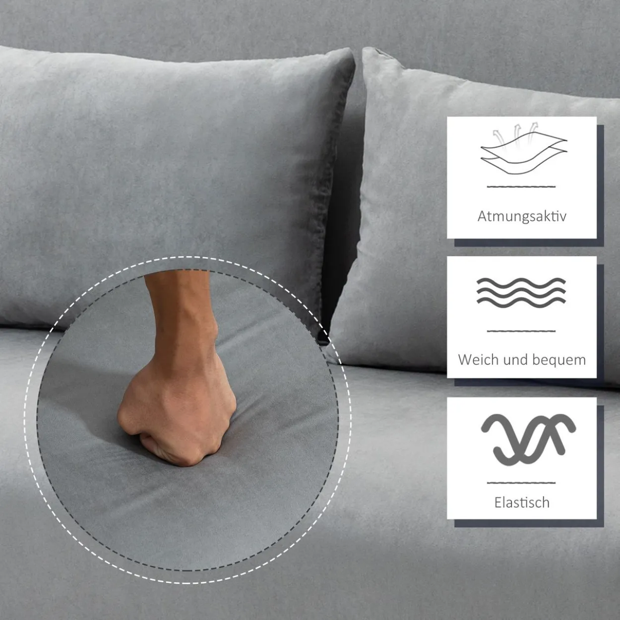 Schlafsofa Zweisitzer mit Bettfunktion, Einzelbett mit Kissen, Samt