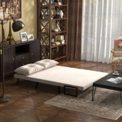 Schlafsofa, Zweisitzer mit Bettfunktion, Schlafcouch mit Samtoptik Beige