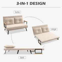 Schlafsofa, Zweisitzer mit Bettfunktion, Schlafcouch mit Samtoptik Beige