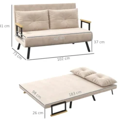 Schlafsofa, Zweisitzer mit Bettfunktion, Schlafcouch mit Samtoptik Beige