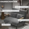 Schlafsofa, Zweisitzer mit Bettfunktion, Schlafcouch mit Samtoptik Grau
