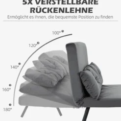 Schlafsofa, Zweisitzer mit Bettfunktion, Schlafcouch mit Samtoptik Grau