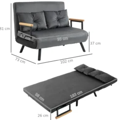 Schlafsofa, Zweisitzer mit Bettfunktion, Schlafcouch mit Samtoptik Grau