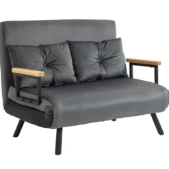 Schlafsofa, Zweisitzer mit Bettfunktion, Schlafcouch mit Samtoptik Grau