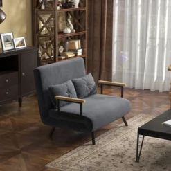 Schlafsofa, Zweisitzer mit Bettfunktion, Schlafcouch mit Samtoptik Grau