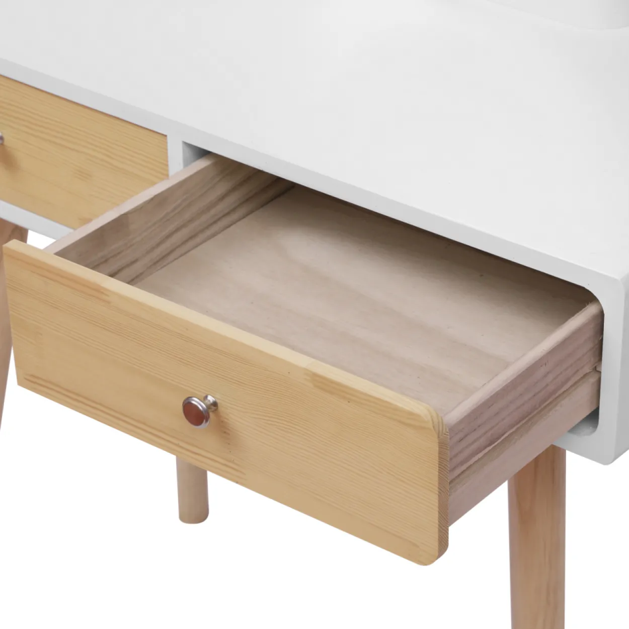 Schminktisch mit Spiegel, 2 Schubladen und Hocker - weiß