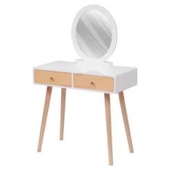 Schminktisch mit Spiegel, 2 Schubladen und Hocker - weiß