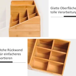 Schreibtischorganizer Aufbewahrungsbox Büro Box 2 Schubladen Natur L33 x B20,5 x H15,5 cm