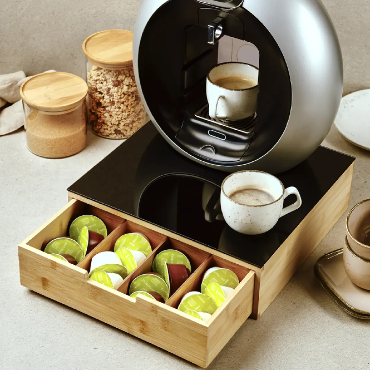 Schublade Kaffee-Kapseln, Bambus