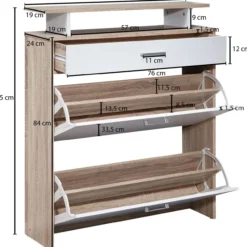 Schuhschrank MDF Sonoma Eiche 80 cm Schuhregal Schuhkipper Design Schuh-Kommode modern