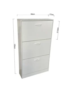 Schuhschrank mit drei Schubladen, ca. 59 x 105 x 17 cm - Weiß
