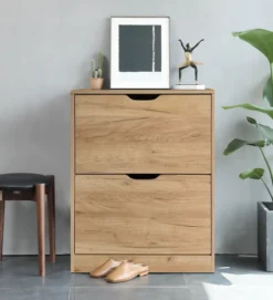 Schuhschrank mit 2 Fächer, ca. 62 x 24 x 80 cm - Holznaturfarben