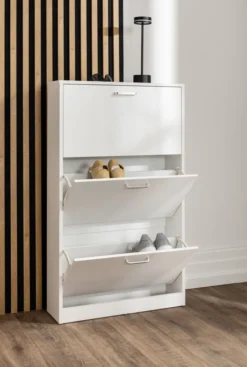 Schuhschrank mit 3 Fächern - ca. 59x17x105cm - Weiß