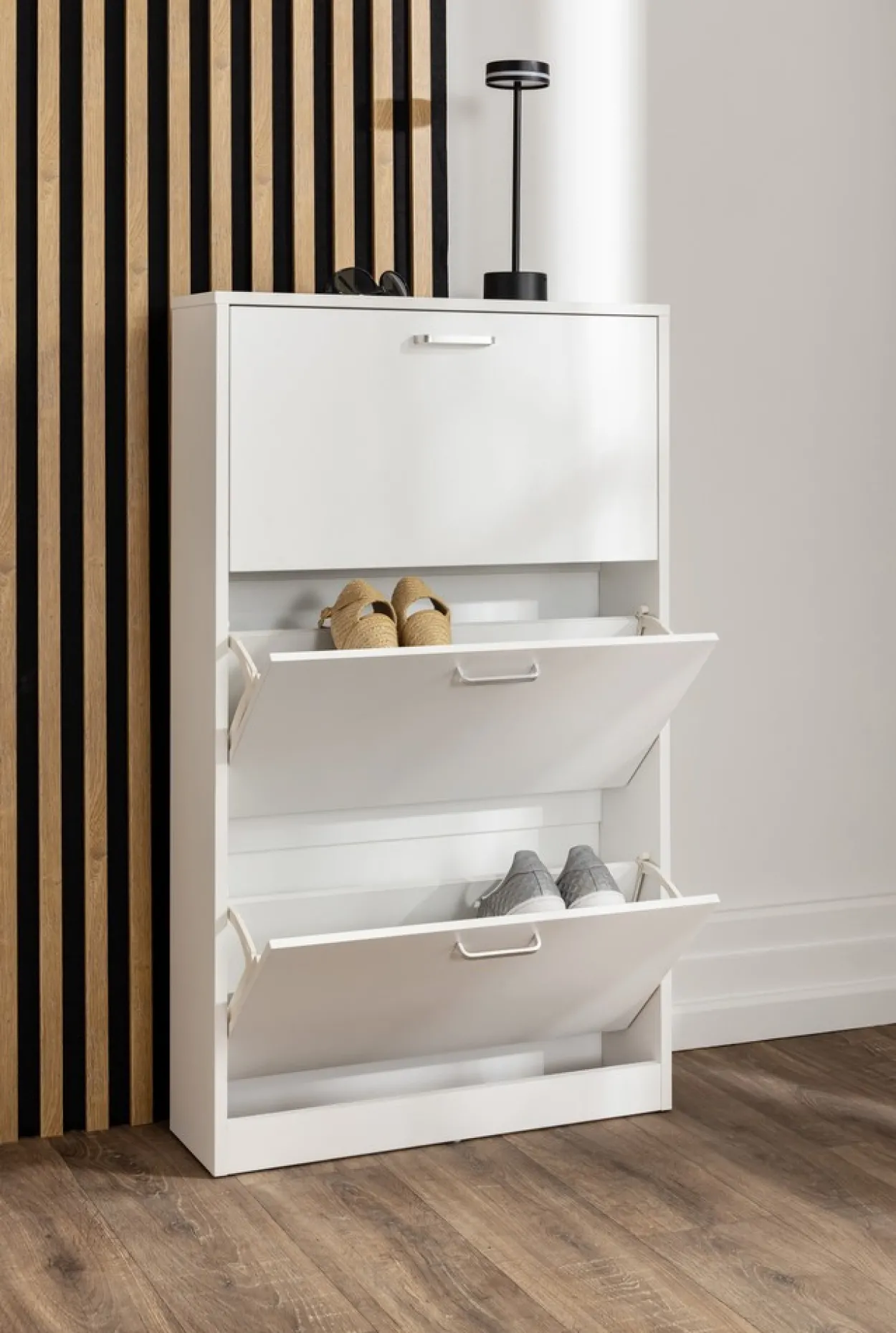 Schuhschrank mit 3 Fächern - ca. 59x17x105cm - Weiß