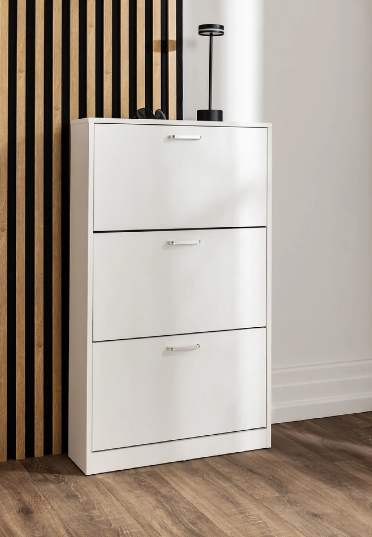 Schuhschrank mit 3 Fächern - ca. 59x17x105cm - Weiß
