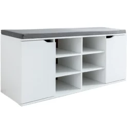 Schuhschrank mit Sitzkissen & 2 Türen, ca. 103 x 48 x 30,5 cm - Weiß