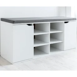 Schuhschrank mit Sitzkissen & 2 Türen, ca. 103 x 48 x 30,5 cm - Weiß
