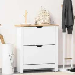 Schuhschrank Schuhregal mit Schublade für 12 Paar Schuhe Weiß+Natur