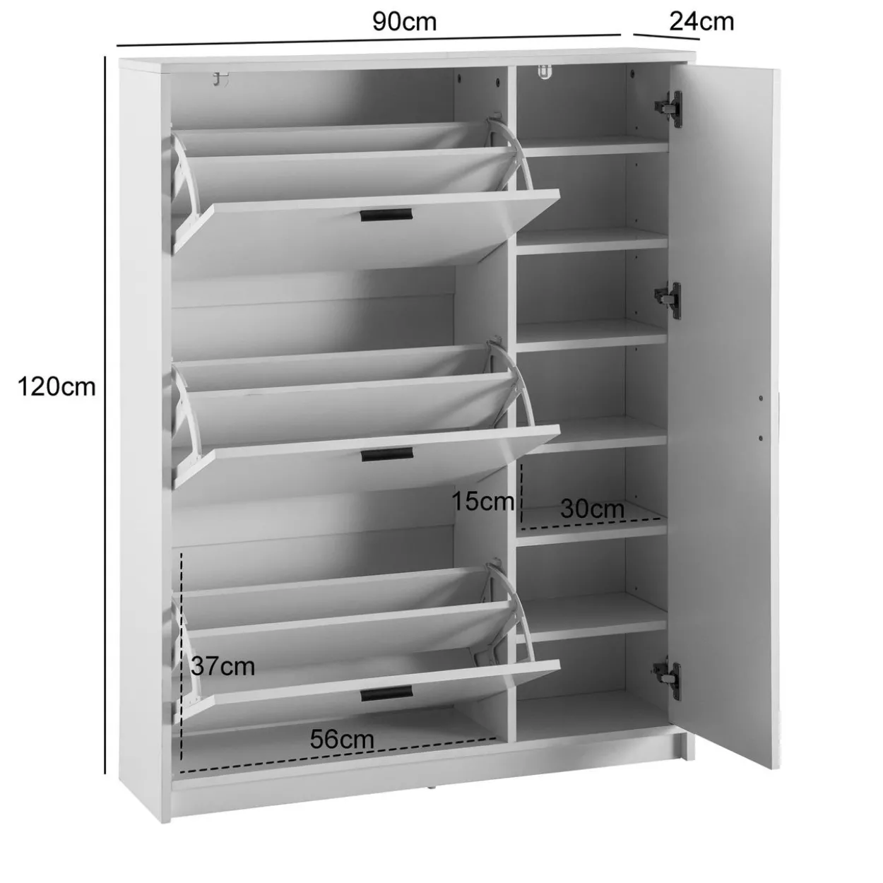 Schuhschrank 90x120x24 cm MDF Weiß