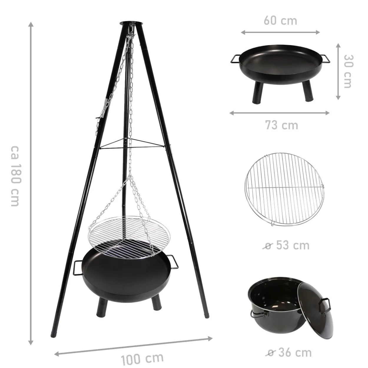 Schwenkgrill mit Feuerschale, 52 cm großer Grillrost