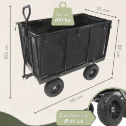Schwerlast Gartenwagen aus Stahl mit Klappseiten, 400 kg