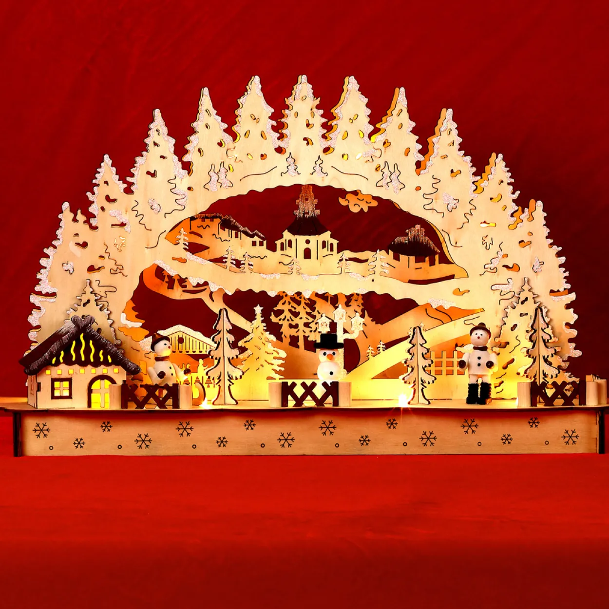 Schwibbogen Winterdorf Weihnachten hellbraun