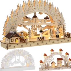 Schwibbogen Winterdorf Weihnachten hellbraun