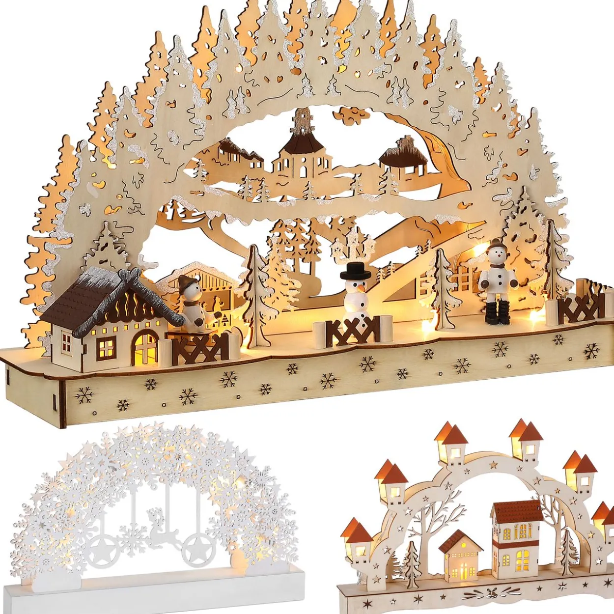 Schwibbogen Winterdorf Weihnachten hellbraun