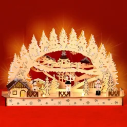 Schwibbogen Winterdorf Weihnachten hellbraun