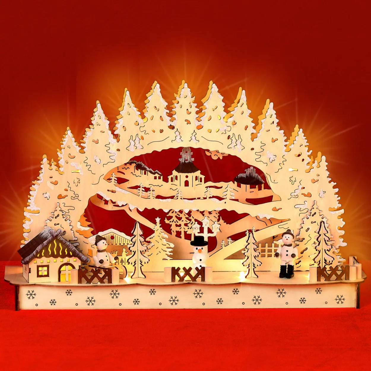 Schwibbogen Winterdorf Weihnachten hellbraun