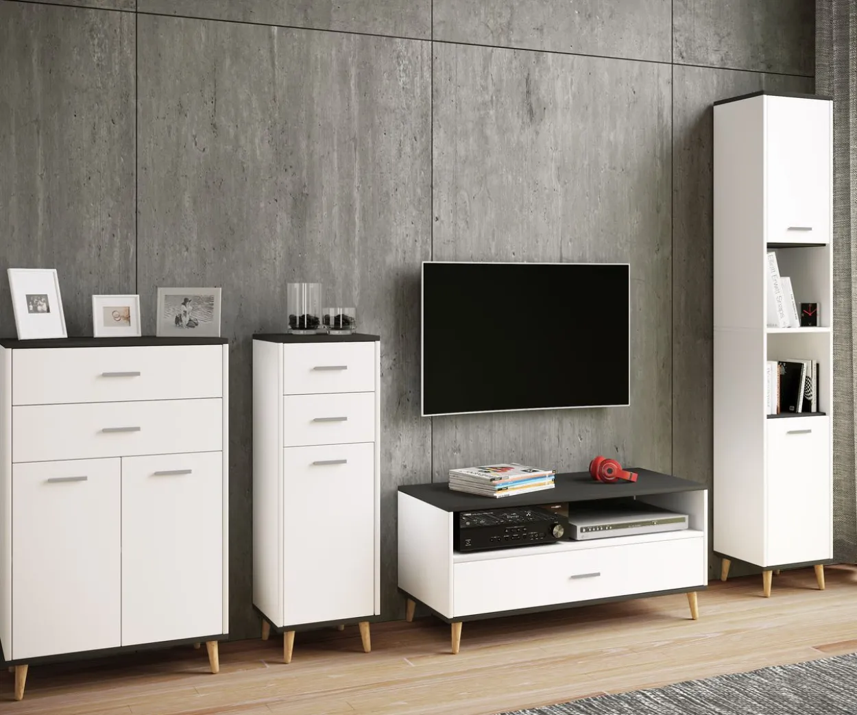 Seitenschrank "Landos" Weiß/Honig-Eiche