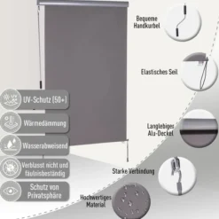 Senkrechtmarkise Balkonmarkise Sichtschutz mit Handkurbel Polyester+Aluminium Grau 120 x 200 cm
