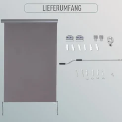 Senkrechtmarkise Balkonmarkise Sichtschutz mit Handkurbel Polyester+Aluminium Grau 120 x 200 cm